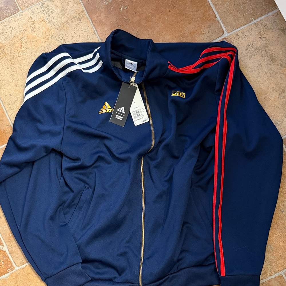 adidas kith Navy Track Jacket with Red & White Stripe Accents